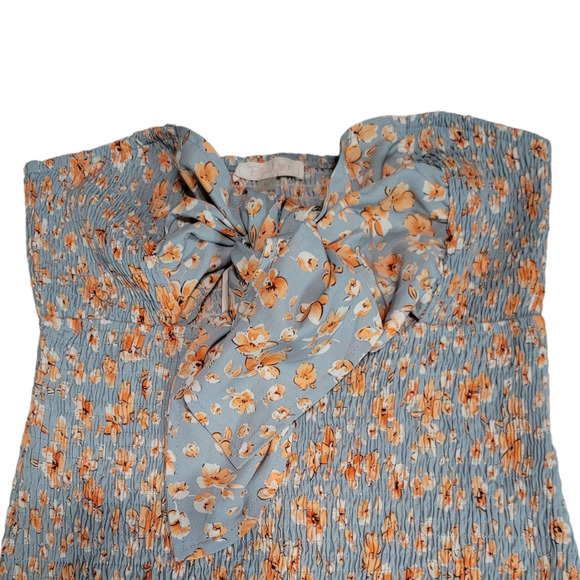Blush BJ Strapless Mini Smocked Blue Orange Floral Bodycon Dress - Picture 6 of 10